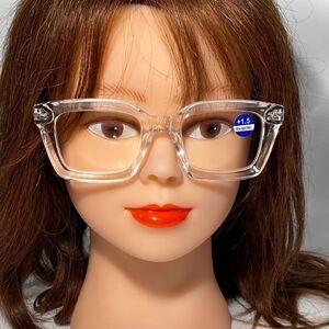 1331 Claudia 1.5 Clear Oversize Reading Glasses Square Concave NWT